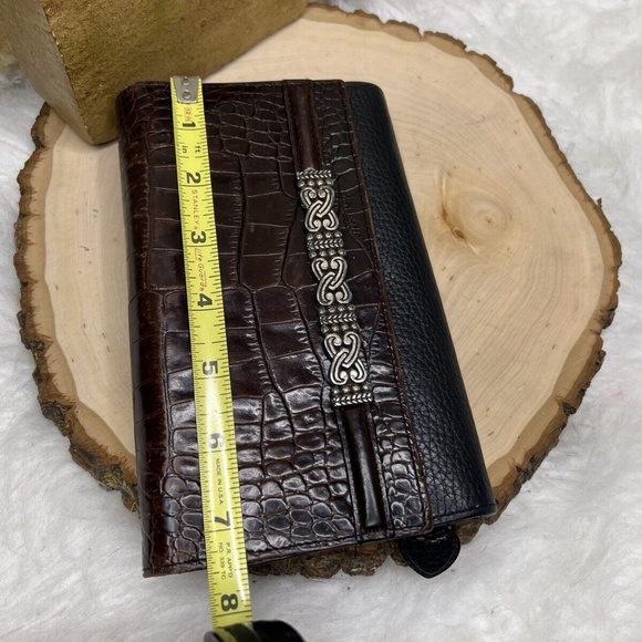 Vintage Brighton Black Pebbled Genuine Leather Croc Trim Clutch Organizer Wallet - Picture 15 of 16
